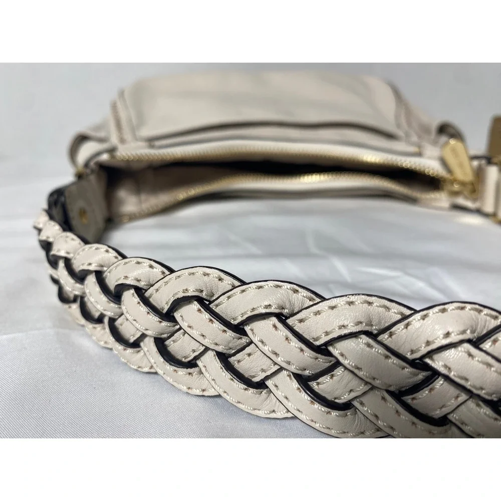 Michael Kors Hobo Bag Womens Small Cream‎ Pebbled Leather Braided Shoulder Bag